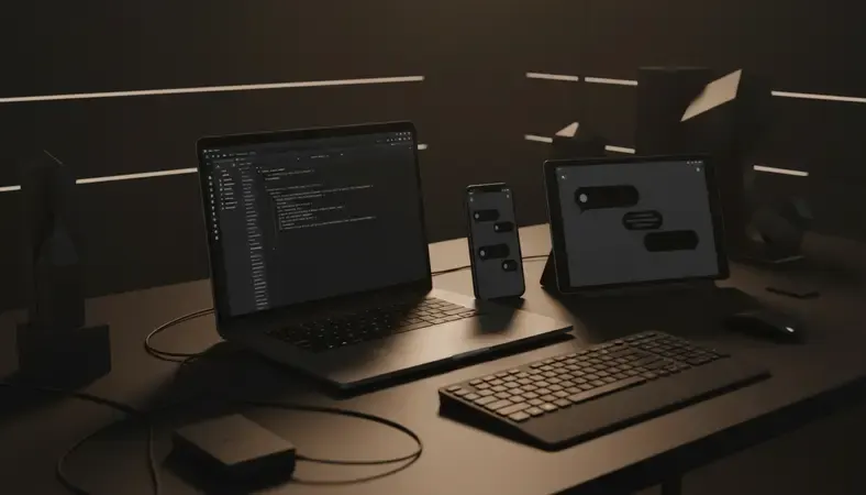 Multiple AI chat interfaces displayed on various devices