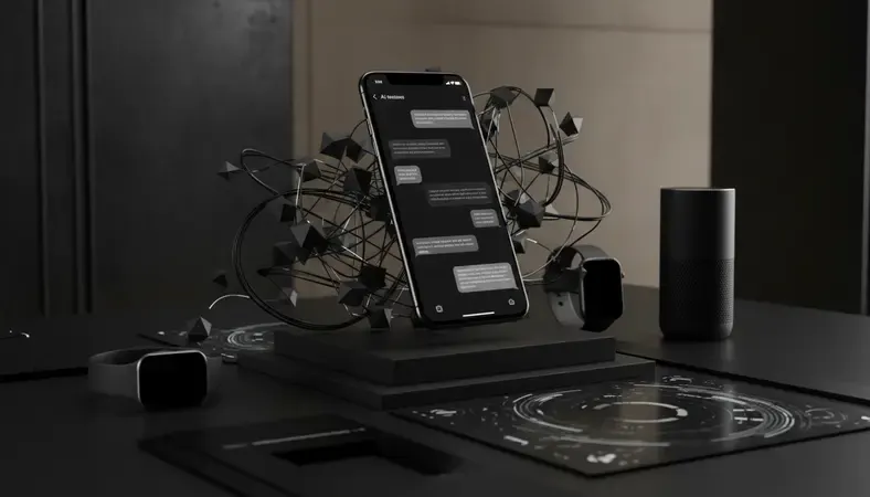 Modern smartphone displaying various AI chat interfaces with colorful conversation bubbles