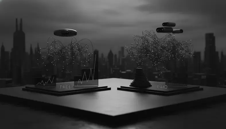 Side-by-side feature comparison showing free vs paid AI chat capabilities