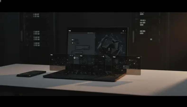 Split screen showing free and paid AI chatbot interfaces side by side