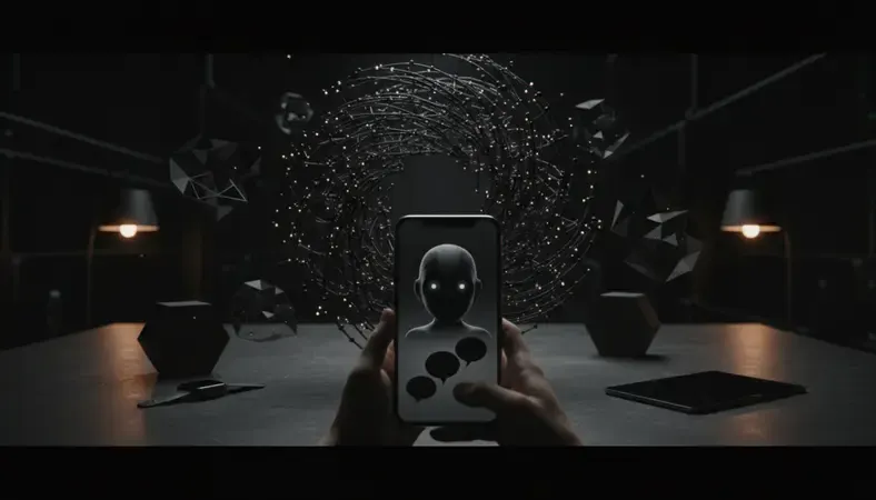 Person chatting with AI character on smartphone screen showing diverse conversation options