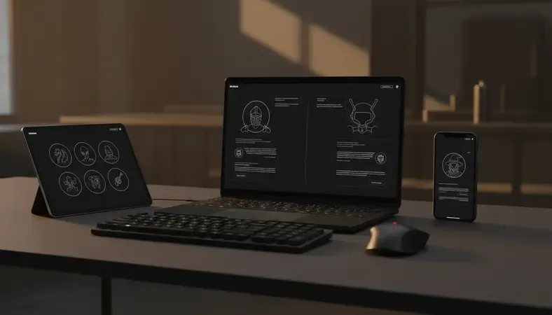 Split screen showing different AI character chat interfaces with various character types