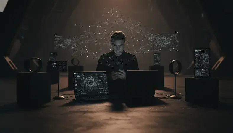 Person using smartphone and laptop with AI chat interfaces displayed on screens