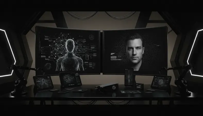 Split screen showing AI chatbot interface on left and human video chat on right