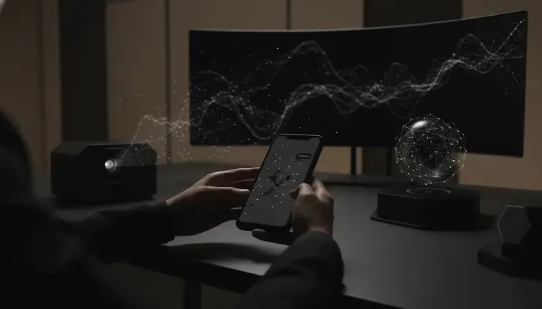Person using smartphone to chat with AI assistant in modern workspace