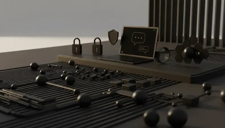 Digital privacy concept with chat interface and security icons, lock symbols, data protection elements