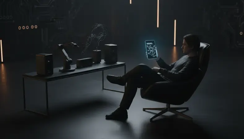 Person chatting with an AI companion on a smartphone at night, soft blue glow from screen