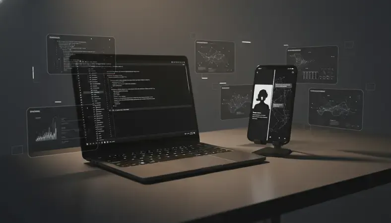 Split image showing a dating app profile on one side and an AI companion chat on the other