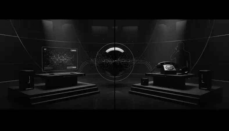 Side-by-side visual showing AI chatbot interface versus traditional customer service phone call