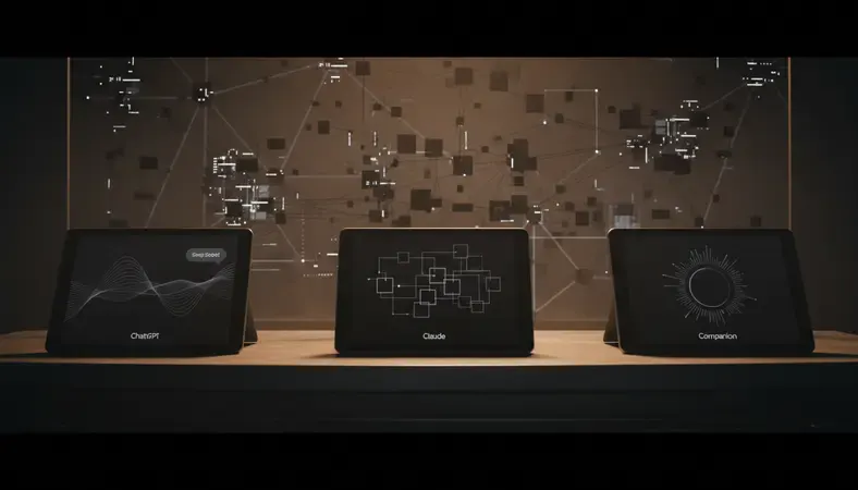 Side-by-side comparison of different AI chatbot interfaces showing ChatGPT, Claude, and a companion chatbot on various devices