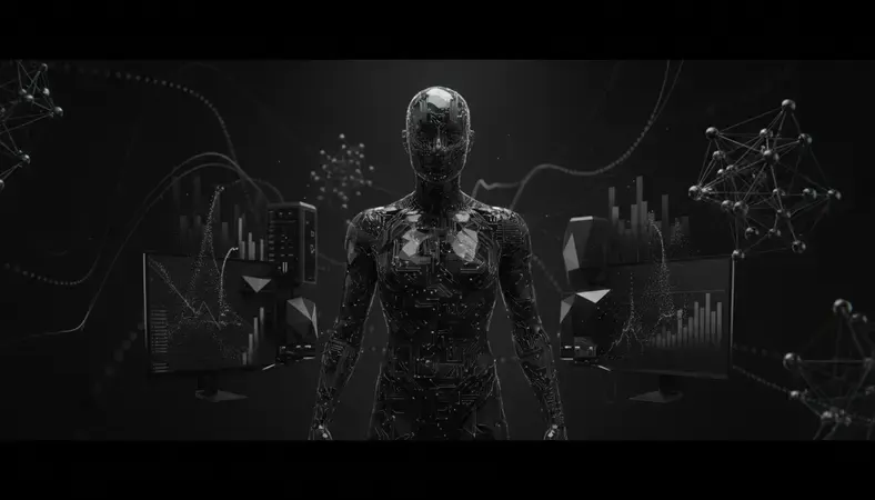 A glowing digital avatar representing an AI character persona on a dark background