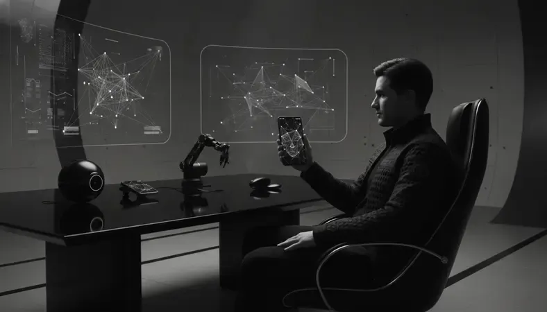 A person chatting on a smartphone with a glowing AI companion interface visible on screen