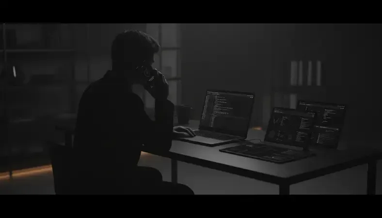 Person chatting on phone with AI companion app interface glowing on screen in dark room