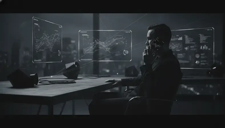Person chatting on phone with AI companion interface glowing on screen in a dark room