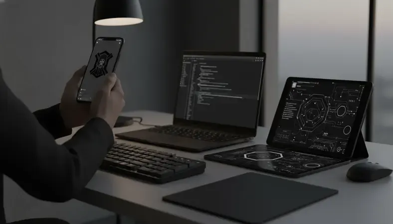 A person chatting on a smartphone with a glowing AI companion interface on screen, soft ambient lighting