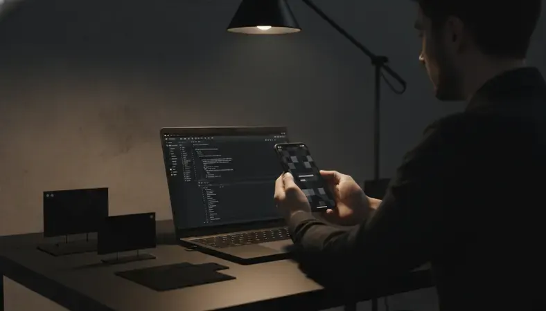 Person using a smartphone to chat with an AI companion app in a dimly lit modern room