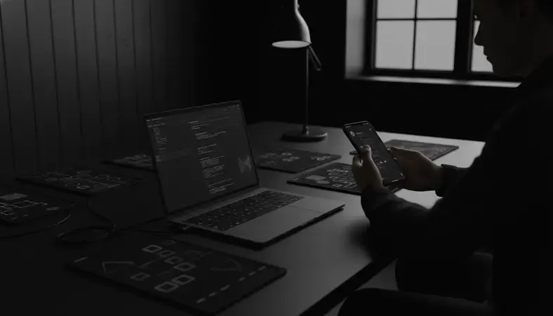 A person interacting with an AI companion app on a smartphone in a dimly lit, private setting