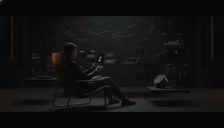 Person chatting with an AI character on a smartphone, showing a vibrant conversation interface with a stylized digital avatar