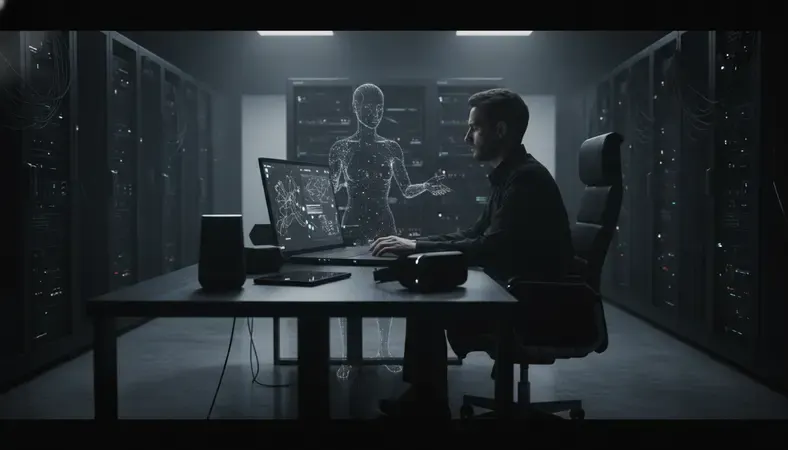 Person chatting with an AI character on a laptop screen, showing a conversation interface